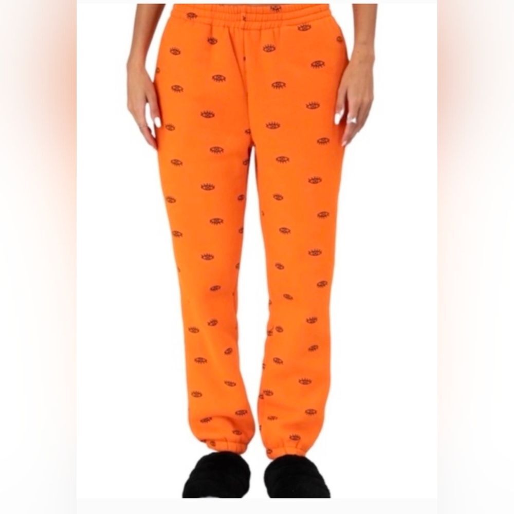 Adika orange Women's Eyeballs Fleece Sweatpants Size S Soft Cozy Streetwear
